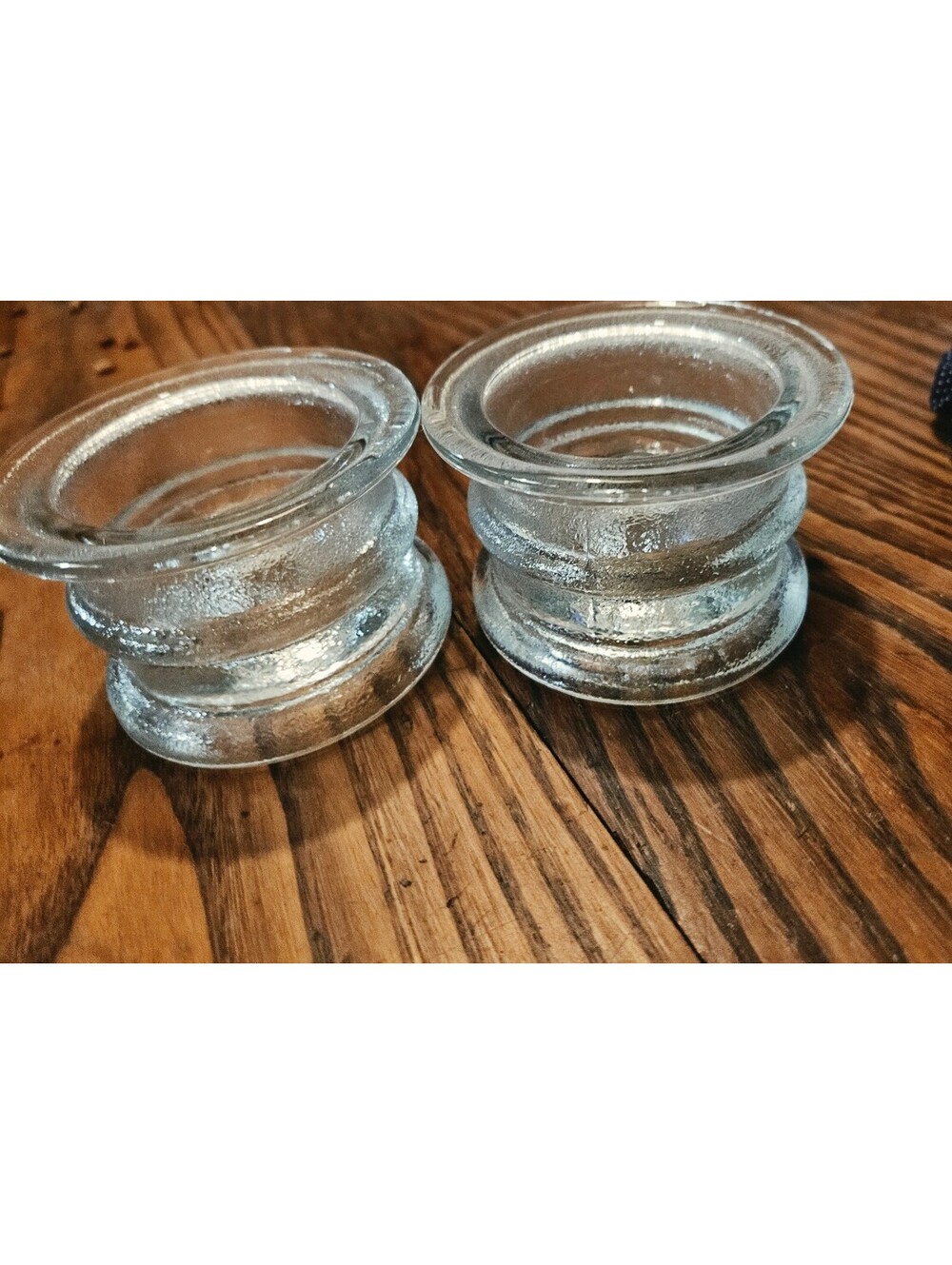 Pair of Vintage Clear Glass Candle Holders, 2.5 Inches Tall, 4.5 Inches Diameter
